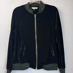 FARMERS MARKET jacket women S Forest green velvet velour‎ zip up soft cozy feel